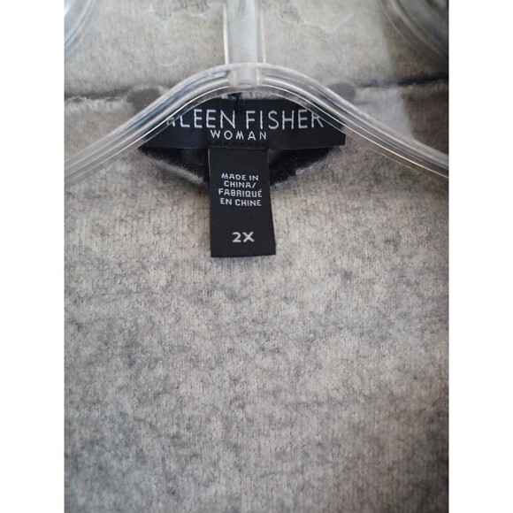 Eileen Fisher Merino wool jacket 2X plus sz patchwork pockets zip-up black gray - Picture 2 of 10